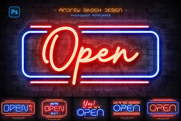 Download Open Neon Sign – Photoshop Mockups - Shop Collection