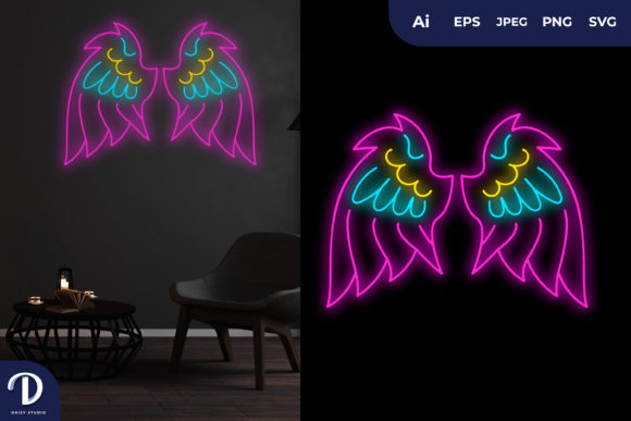 Download A Pair of Angel Wings Outline Neon - Line Collection