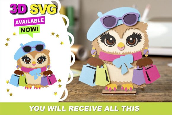Download Chic Shopping Owl 3D SVG - Shop Collection