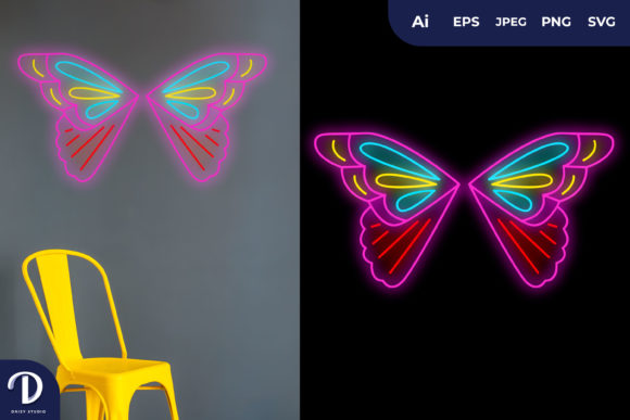 Download A Pair of Butterfly Wings Outline Neon - Line Collection