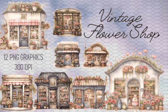 Download Vintage Flower Shop Watercolor Graphics - Shop Collection