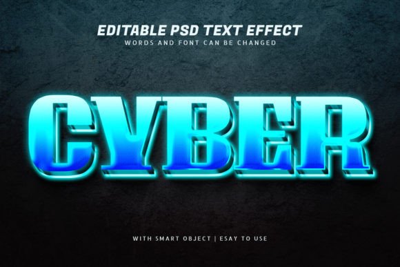 Download Cyber 3d Blue Glow Text Effect Editable - Glow text Collection